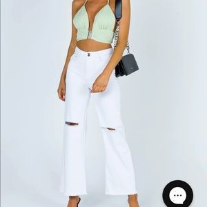 Princess polly CECE HAMMER WIDE LEG KNEE RIP JEANS WHITE DENIM